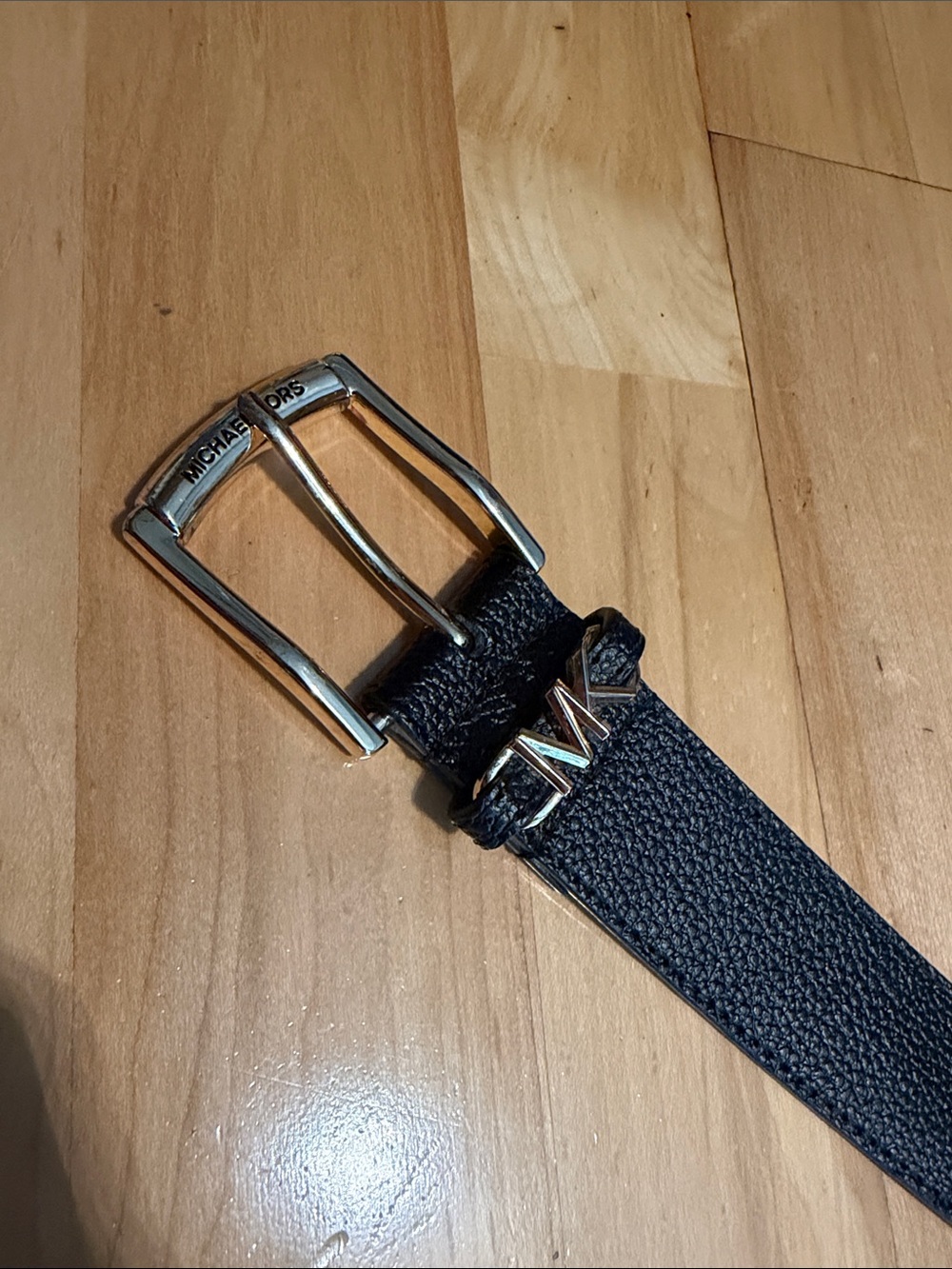 Michael Kors Black Pebbled Leather Belt Gold MK Buckle Men’s Small